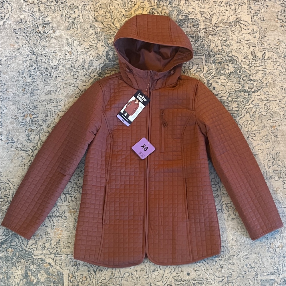 NEW Lands' End Lightweight Women's Quilted Hooded Puffer Jacket in Rust Red